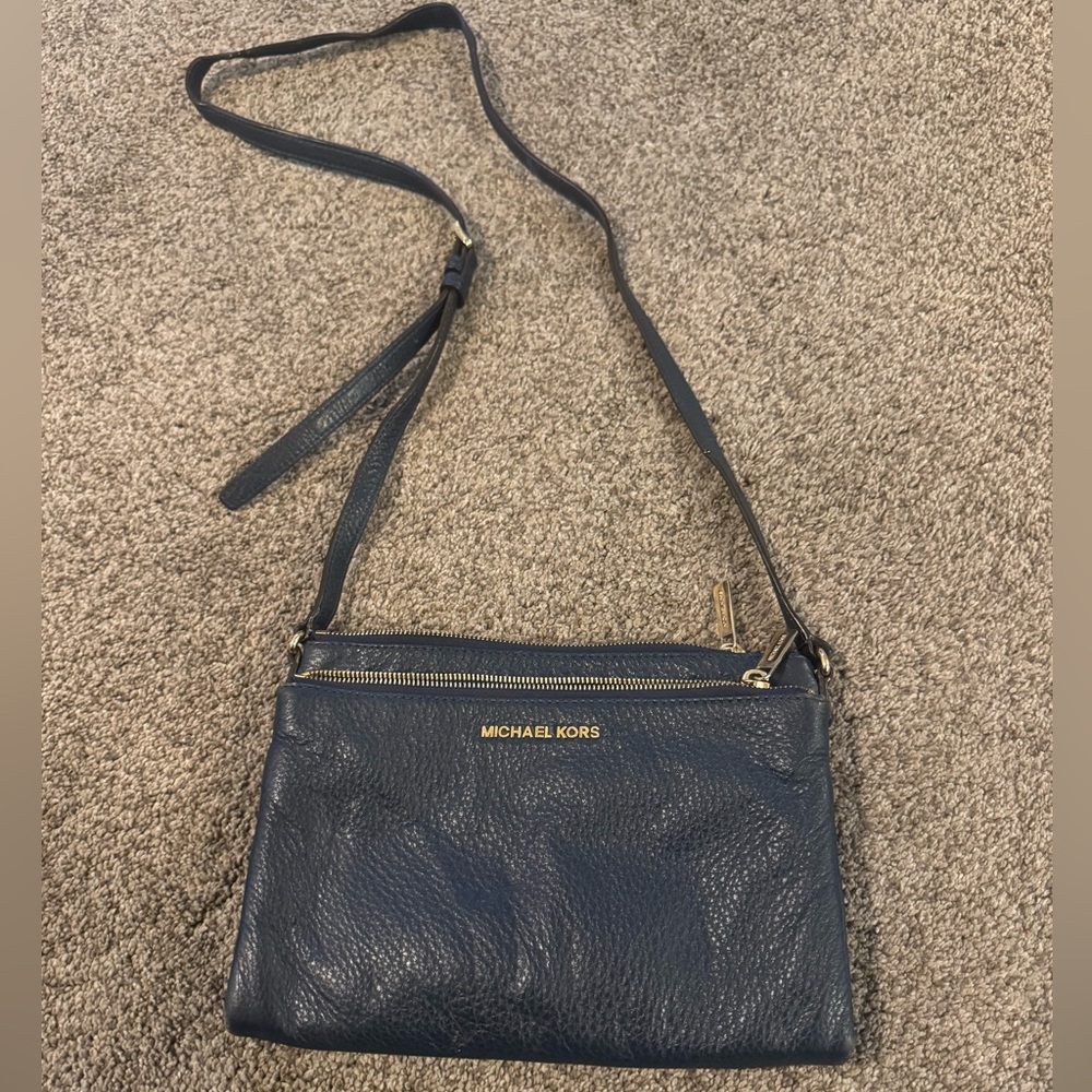 Michael Kors navy leather accordion fold crossbody